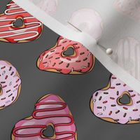(small scale) heart shaped donuts - valentines red and pink on grey