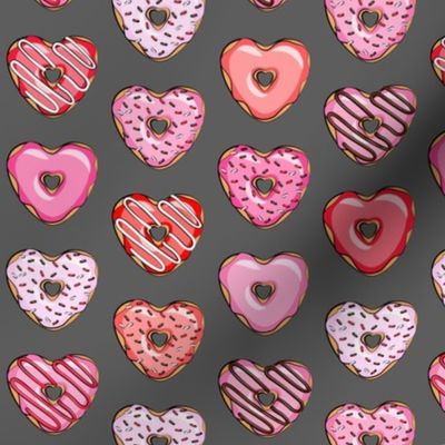 (small scale) heart shaped donuts - valentines red and pink on grey