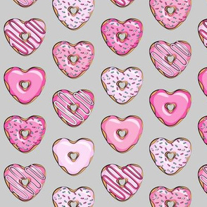 (small scale) heart shaped donuts - valentines pink on grey