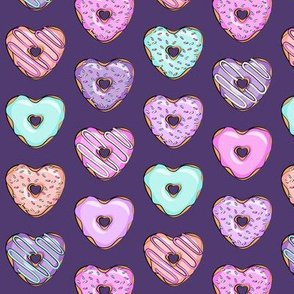 (small scale) heart shaped donuts - valentines multi on purple