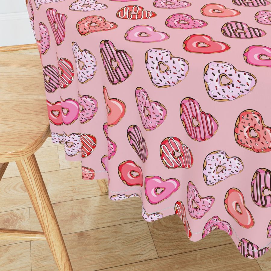 heart shaped donuts - valentines red and pink on pink