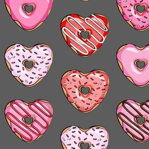 heart shaped donuts - valentines red and pink on grey