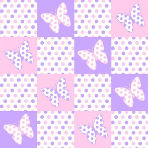 Lavender Purple Pink Butterfly Polka Dot Quilt Blocks