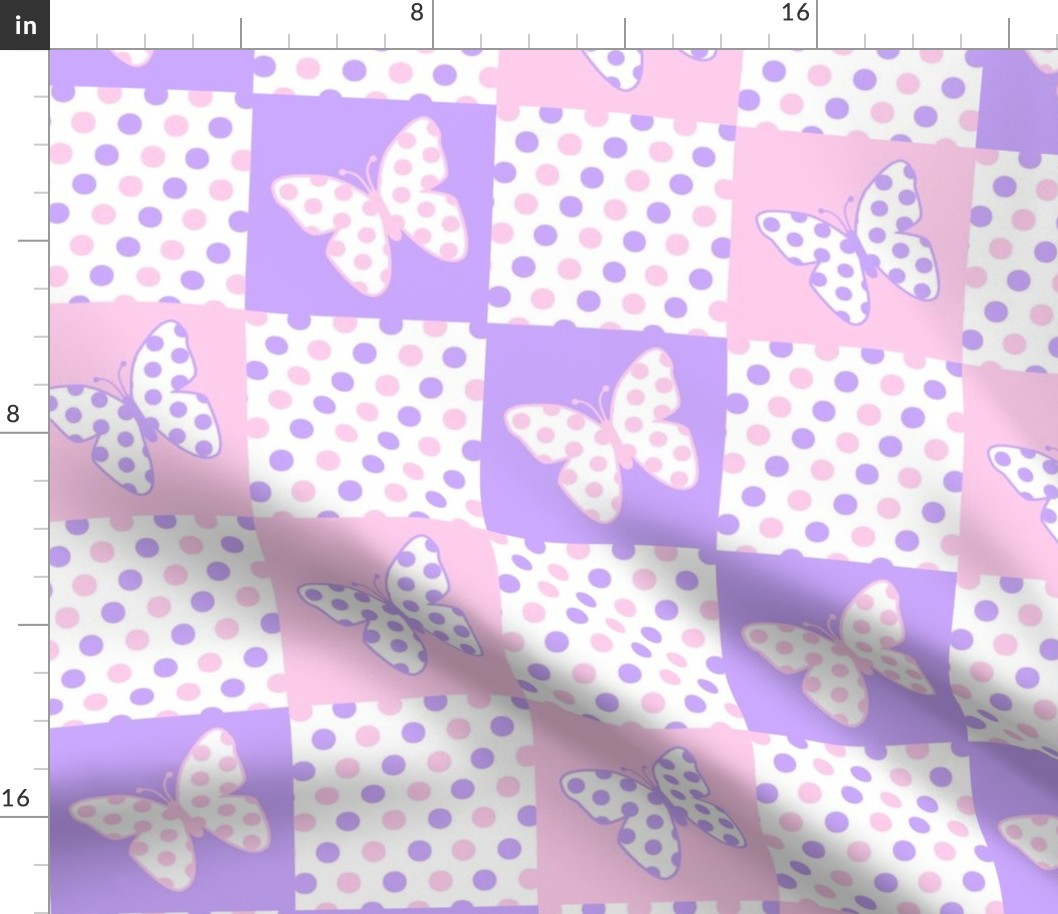 Lavender Purple Pink Butterfly Polka Dot Quilt Blocks