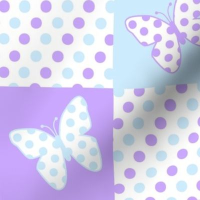 Lavender Purple Blue Butterfly Polka Dot Quilt Blocks