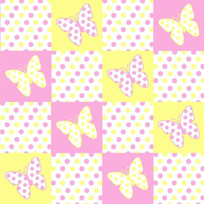 Yellow Pink Butterfly Polka Dot Quilt Blocks