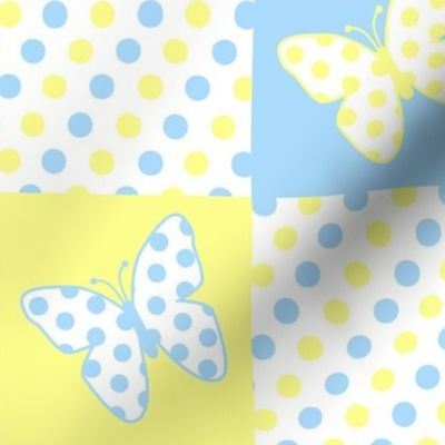 Yellow Blue Butterfly Polka Dot Quilt Blocks