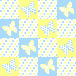 Yellow Blue Butterfly Polka Dot Quilt Blocks