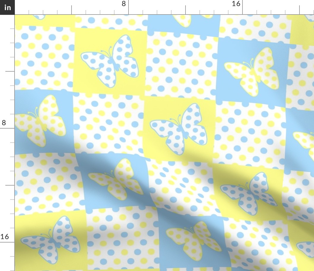 Yellow Blue Butterfly Polka Dot Quilt Blocks