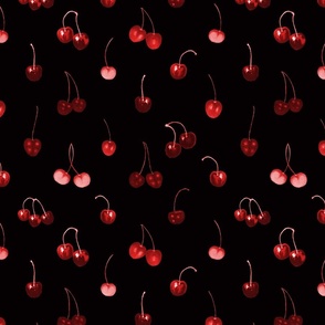Red Cherries on Black Background