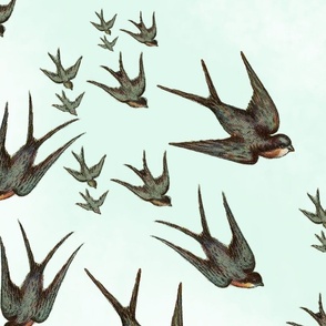 Swallows Descending on a Cloudy Sky