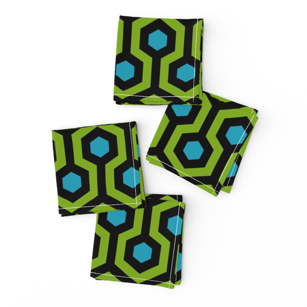 Geometric Pattern: Looped Hexagons: Green/Blue