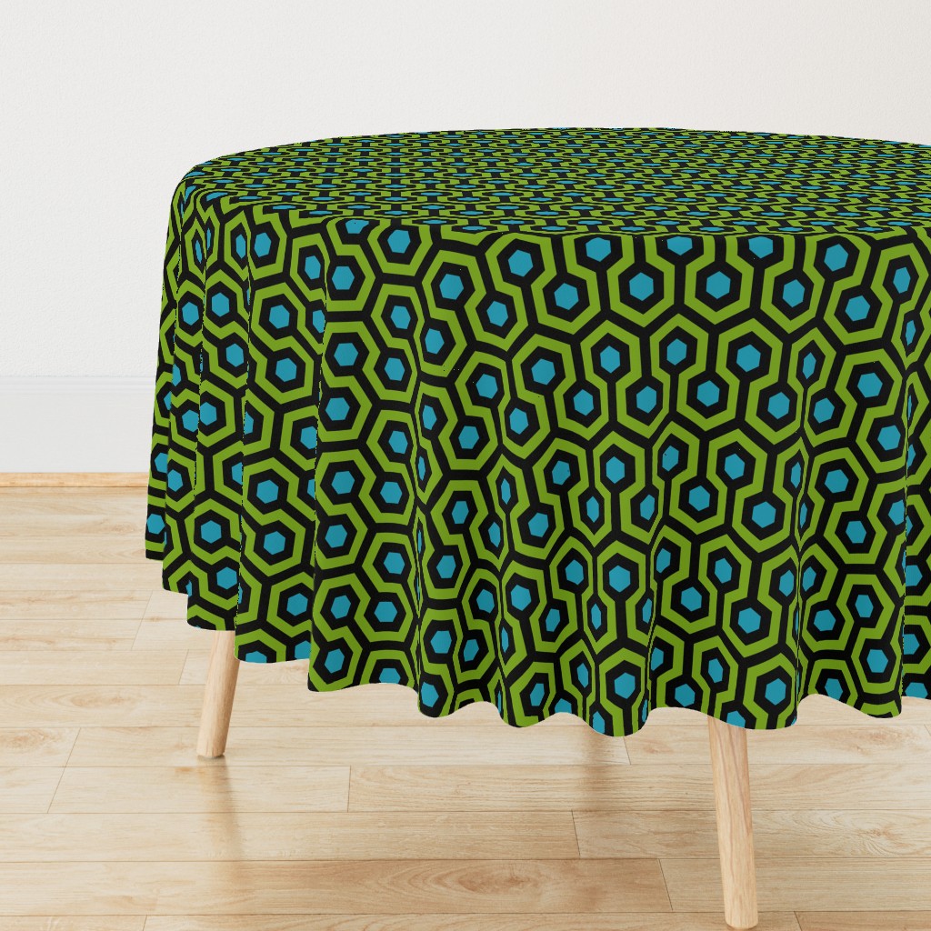 Geometric Pattern: Looped Hexagons: Green/Blue