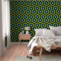 Geometric Pattern: Looped Hexagons: Green/Blue