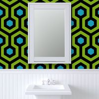 Geometric Pattern: Looped Hexagons: Green/Blue