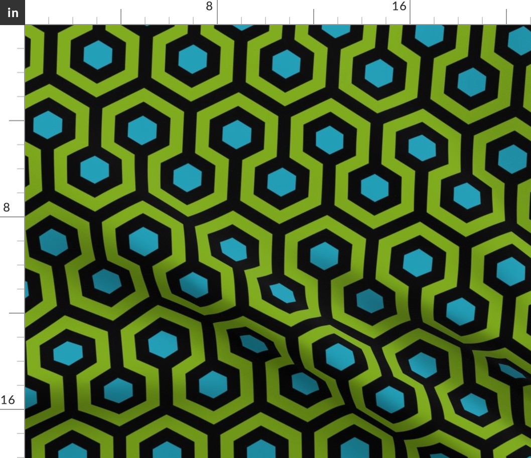 Geometric Pattern: Looped Hexagons: Green/Blue