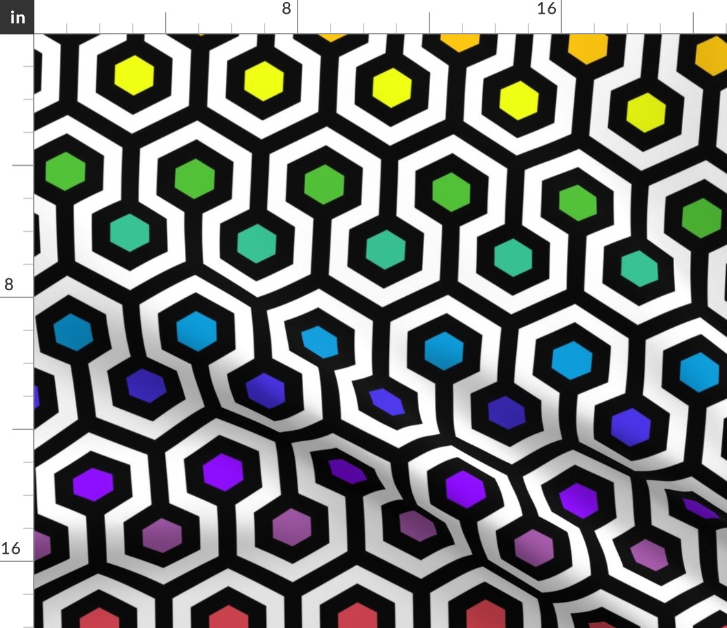 Geometric Pattern: Looped Hexagons: Rainbow