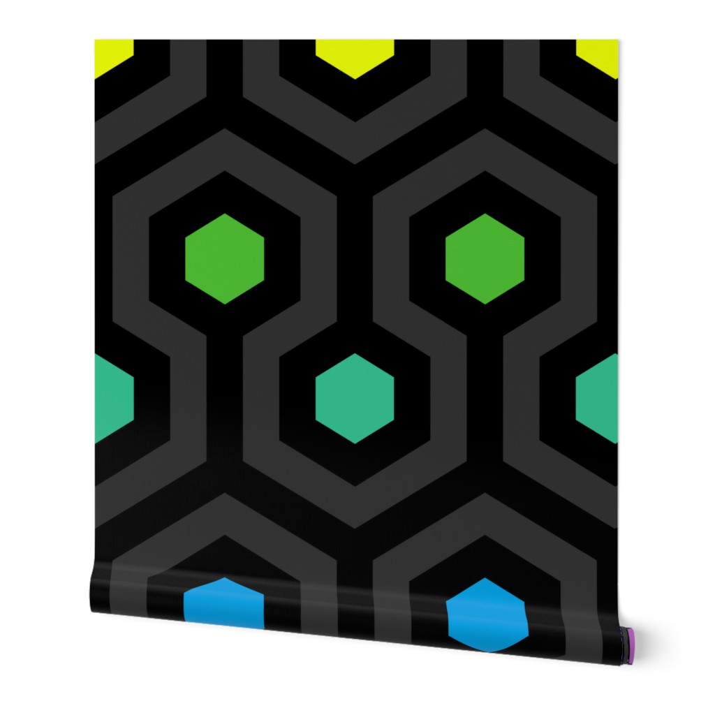 Geometric Pattern: Looped Hexagons: Dark Rainbow