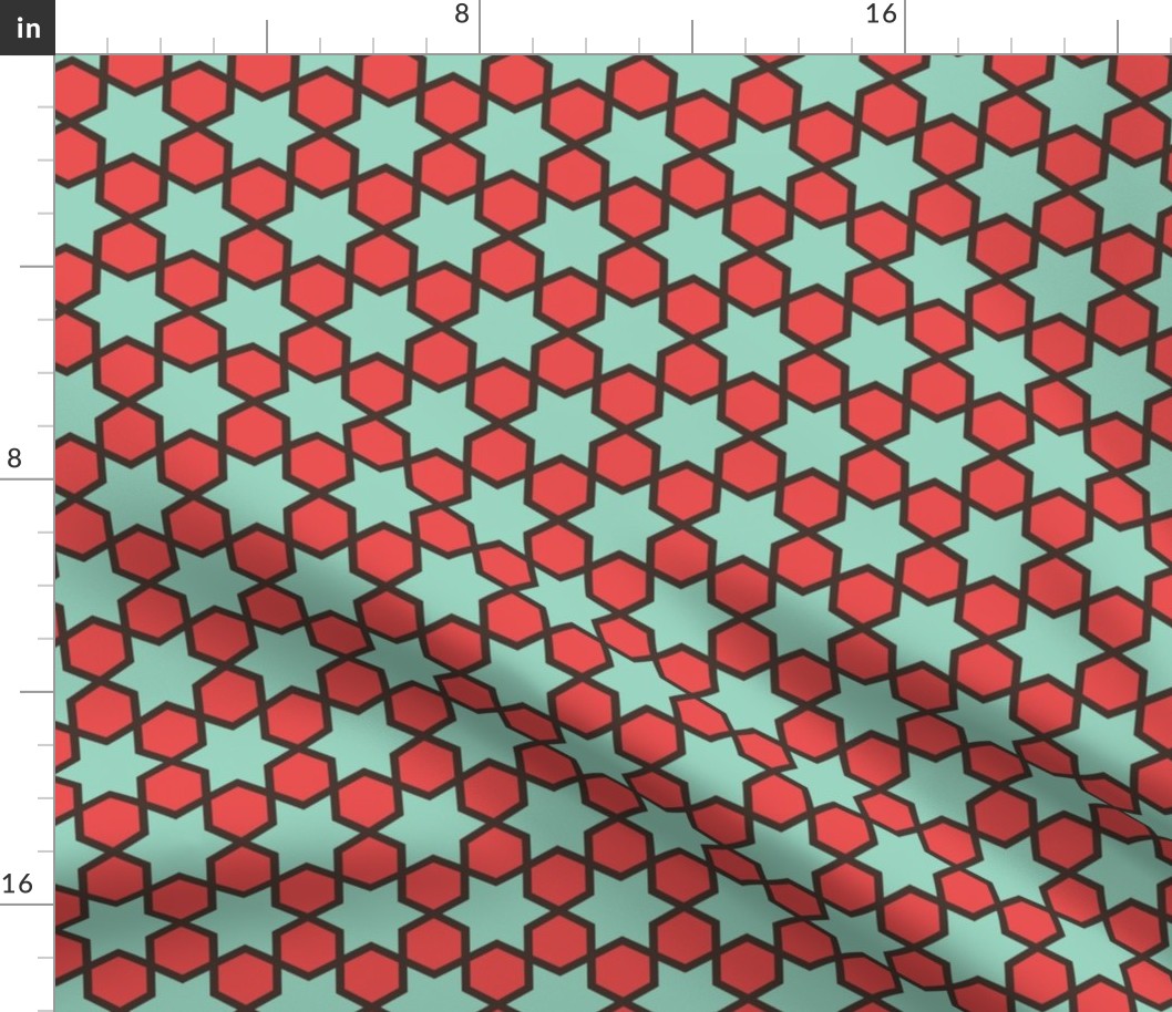 Geometric Pattern: Star Hexagon: Green/Red
