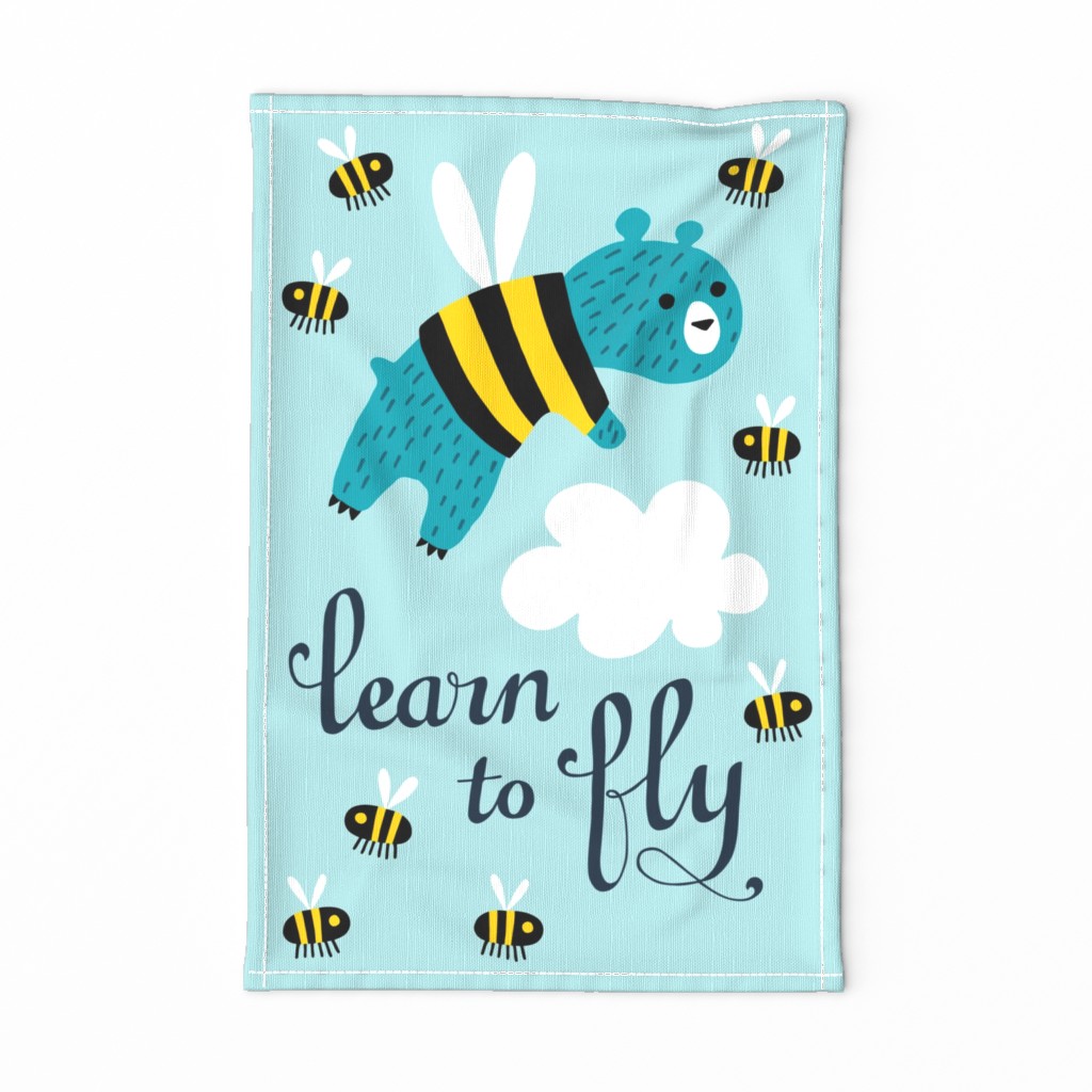 Bear Learn to Fly tea towel - poster