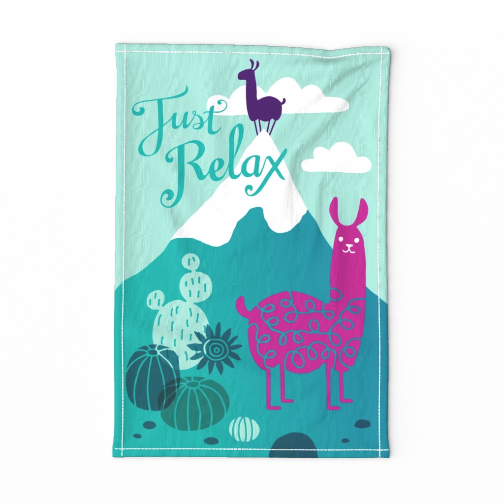 Llama Relax tea towel - poster