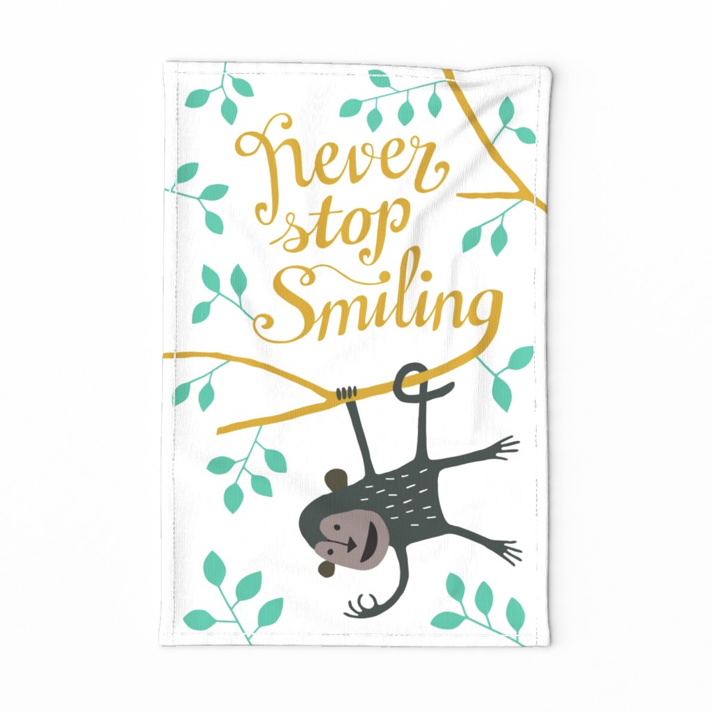 Monkey Never Stop Smiling tea towel - poster