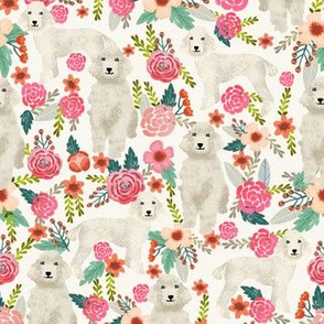 cream poodle fabric dogs and florals design cute dog design fabric