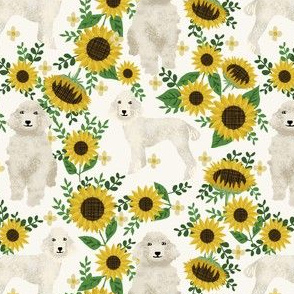 cream poodle fabric dogs and florals design cute dog design fabric sunflowers