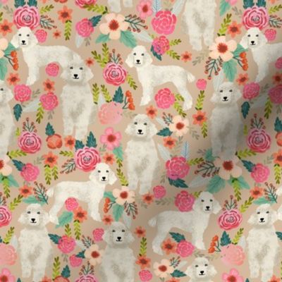 cream poodle fabric dogs and florals design cute dog design fabric