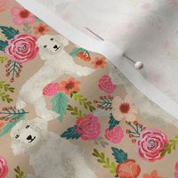 cream poodle fabric dogs and florals design cute dog design fabric
