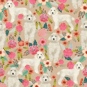 cream poodle fabric dogs and florals design cute dog design fabric