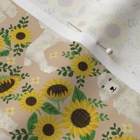 cream poodle fabric dogs and florals design cute dog design fabric sunflowers tan