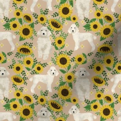 cream poodle fabric dogs and florals design cute dog design fabric sunflowers tan