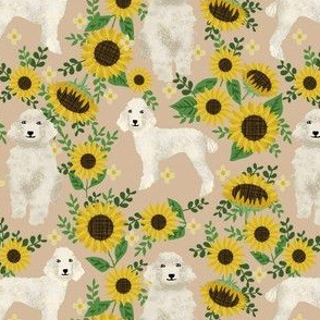 cream poodle fabric dogs and florals design cute dog design fabric sunflowers tan