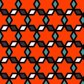 Geometric Pattern: Hexagon Star Diamond: Red
