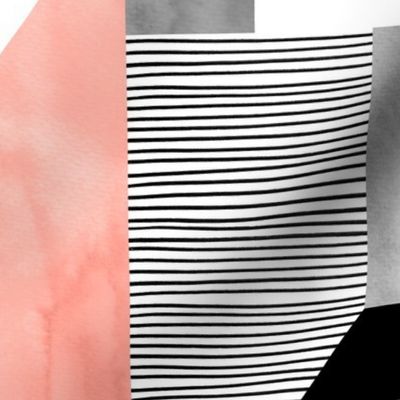 Blush and Black and White Stripes Geomteric Composition