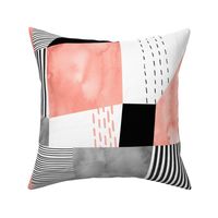 Blush and Black and White Stripes Geomteric Composition