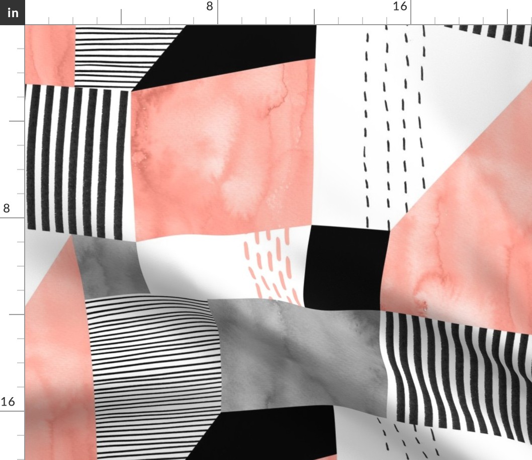 Blush and Black and White Stripes Geomteric Composition