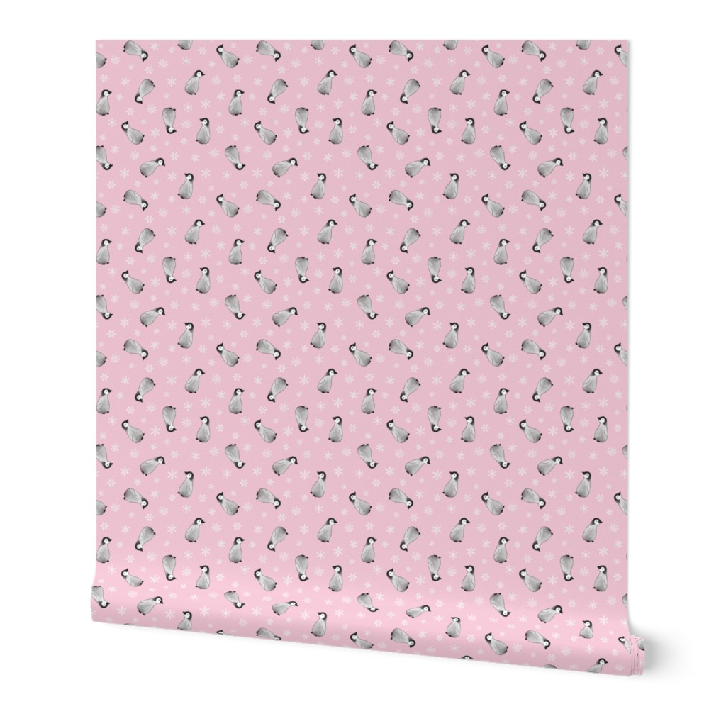 Baby Emperor Penguins - pink with snowflakes