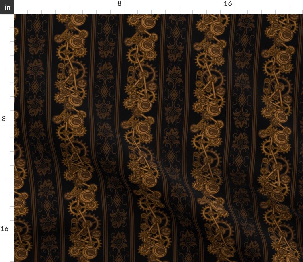 Steampunk Damask Stripes (on black)