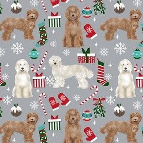 Labradoodle dog breed fabric christmas stockings pet lovers holiday grey