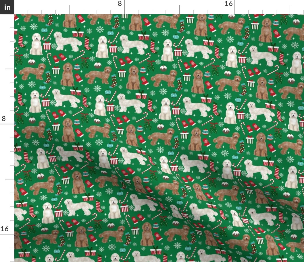 Labradoodle dog breed fabric christmas stockings pet lovers holiday green