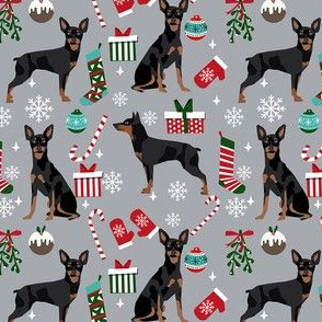Miniature Doberman Pinscher dog breed fabric christmas stockings pet lovers holiday grey