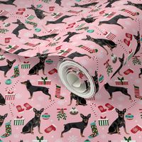 Miniature Doberman Pinscher dog breed fabric christmas stockings pet lovers holiday pink 