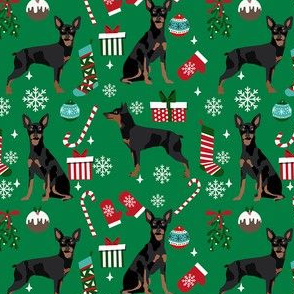 Miniature Doberman Pinscher dog breed fabric christmas stockings pet lovers holiday green