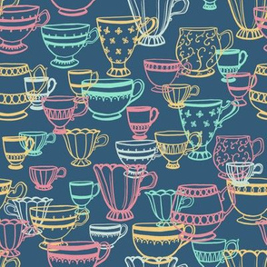 Teacup Scatter in mint, yellow, and pink on blue