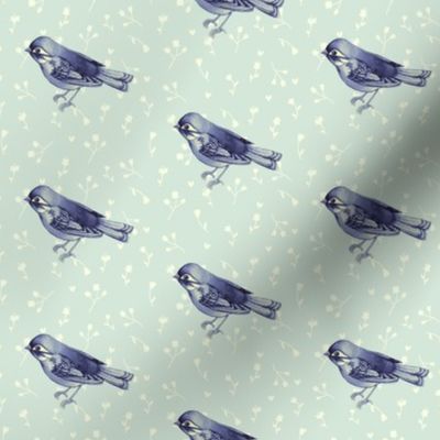 Vintage Indigo Sparrow on Eggshell Green