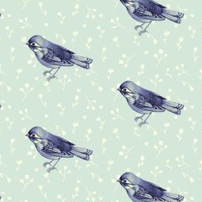 Vintage Indigo Sparrow on Eggshell Green