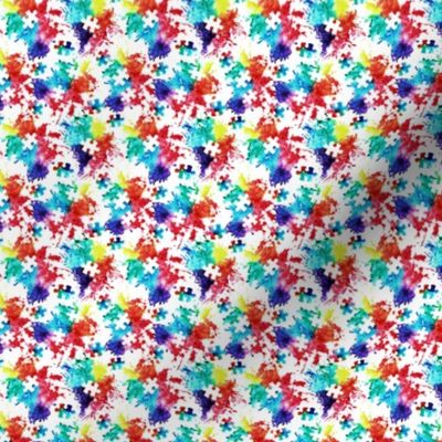 (micro scale) autism awareness watercolor splatter fabric w/ puzzle piece