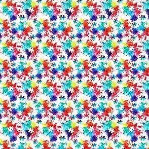 (micro scale) autism awareness watercolor splatter fabric w/ puzzle piece
